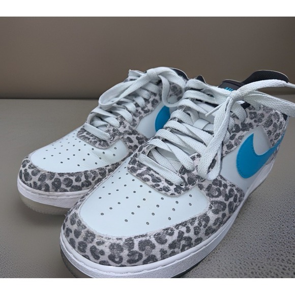 Nike Air Force 1 Low Leopard Print Blue Swoosh DJ6192 001 Mens 9.5 - Picture 9 of 11